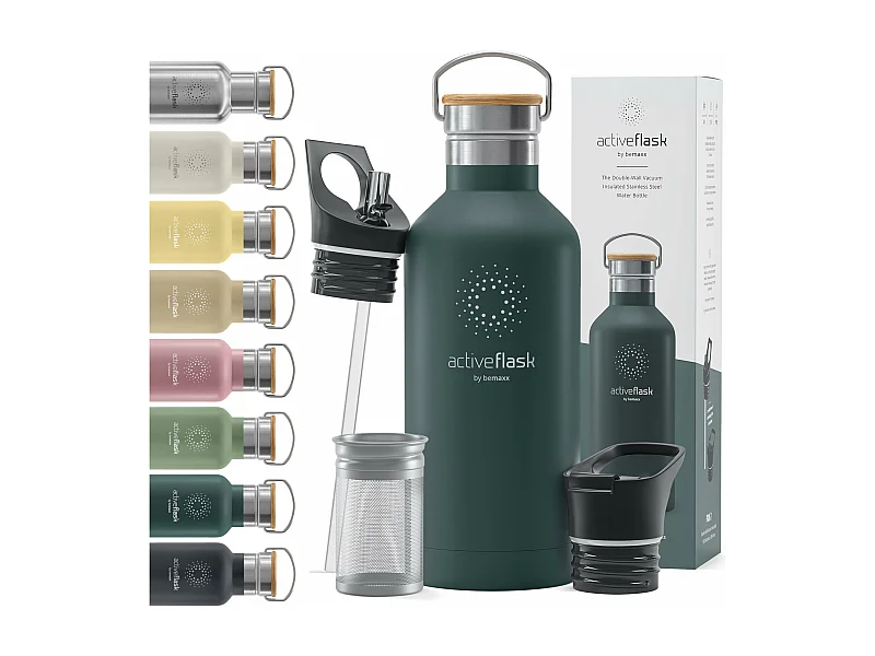 Trinkflasche Edelstahl mit Strohhalm, Infuser + 3