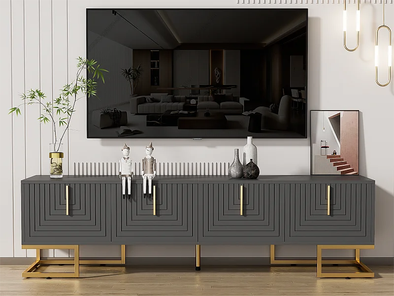 Meble TV 170 cm - z regulowanymi półkami - złote uchwyty i nogi - Szary