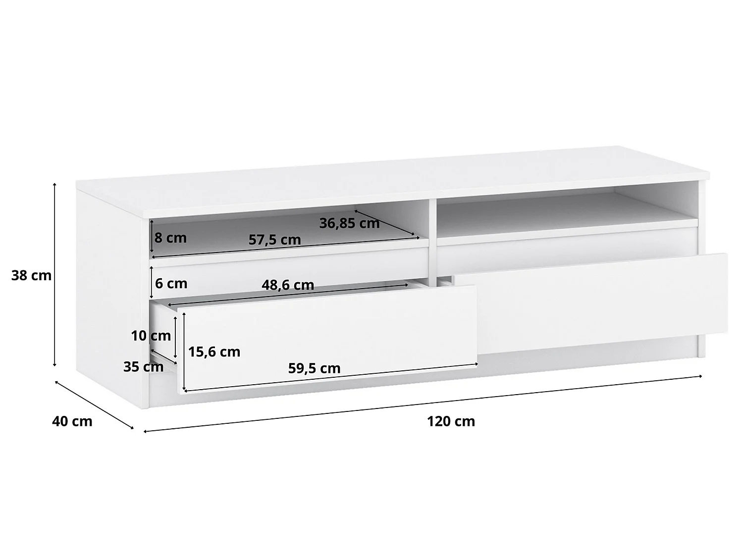 LOWBOARD Lala 120 weiß 120 / 40 / 38cm