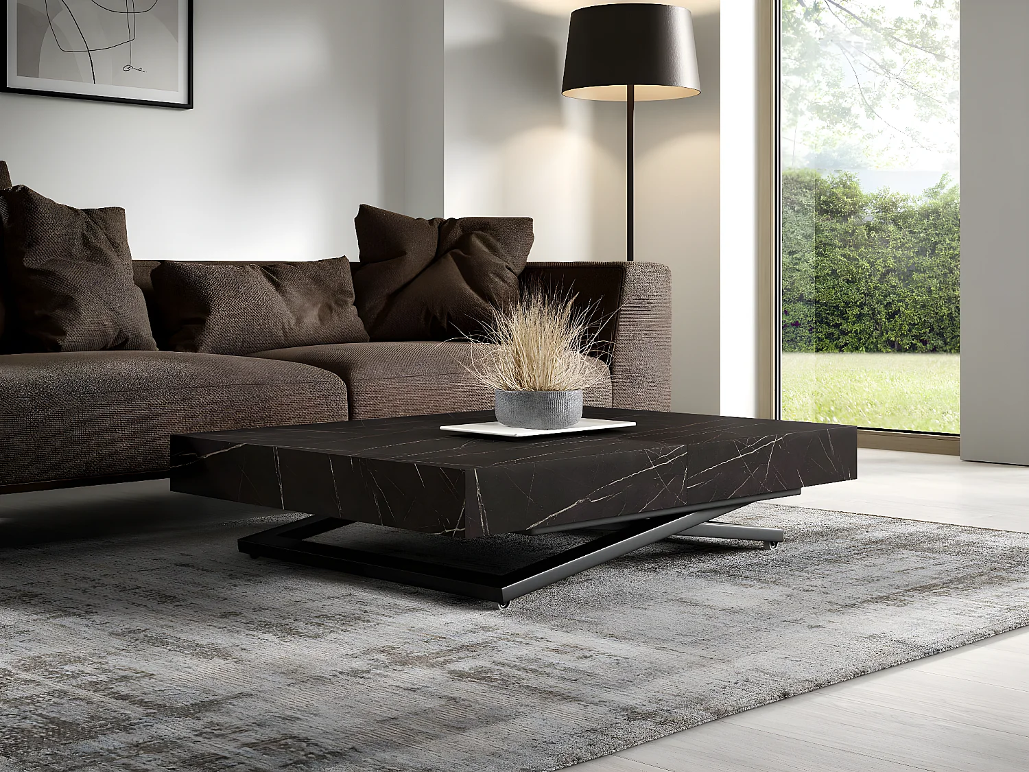 COUCH-/ESSTISCH Sanna U Pietra Grigia schwarz 120 - 200 / 80 / 27 - 80cm