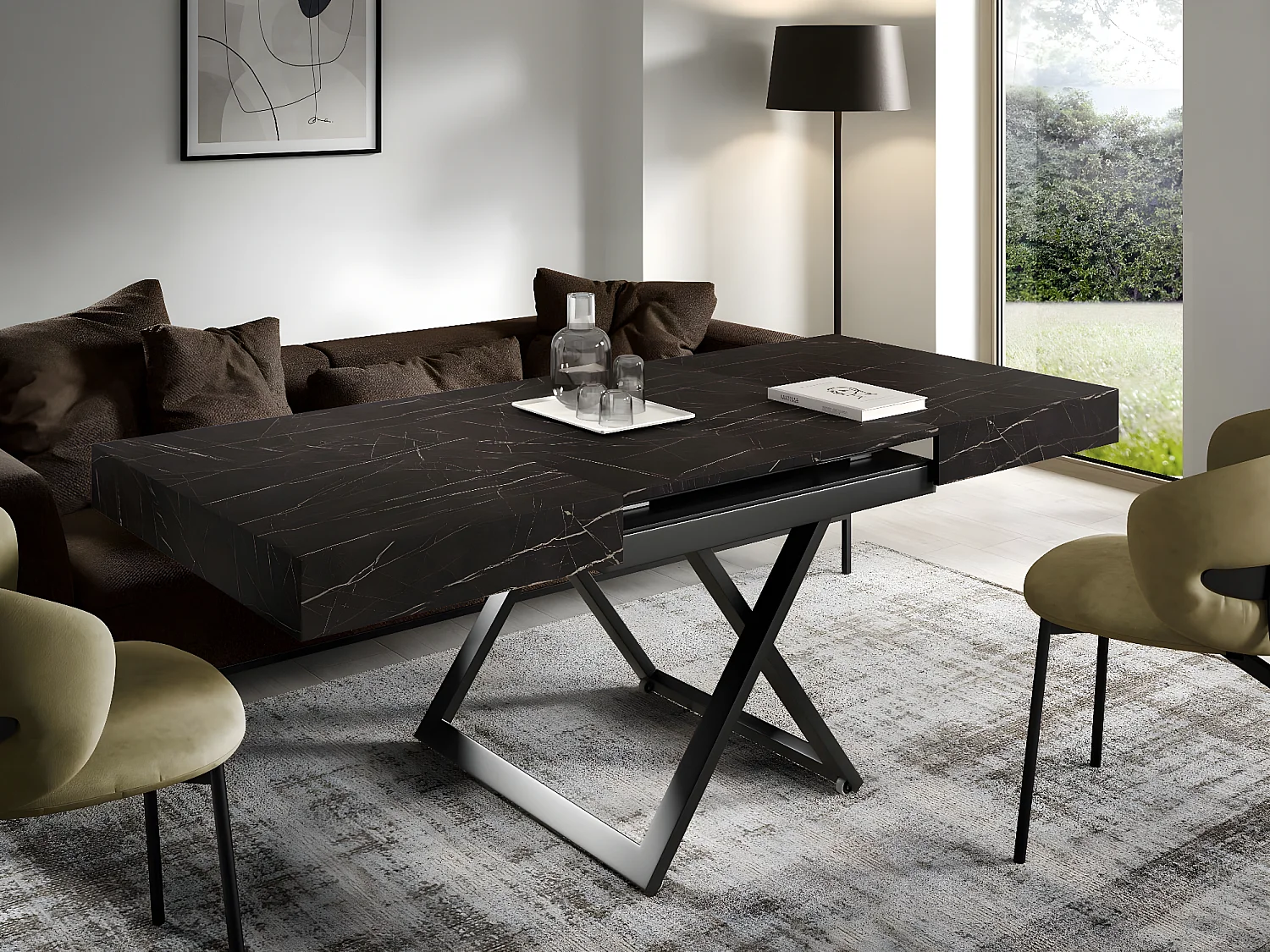 COUCH-/ESSTISCH Sanna U Pietra Grigia schwarz 120 - 200 / 80 / 27 - 80cm