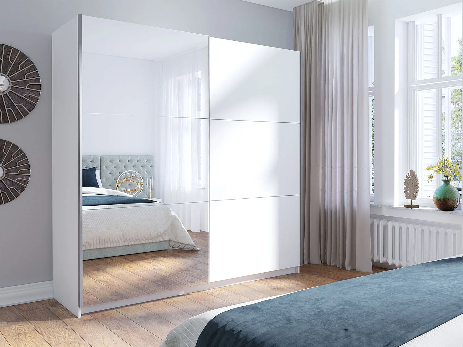 SCHWEBETÜRENSCHRANK Arsala Weiß 200 cm / 62 cm / 207 cm