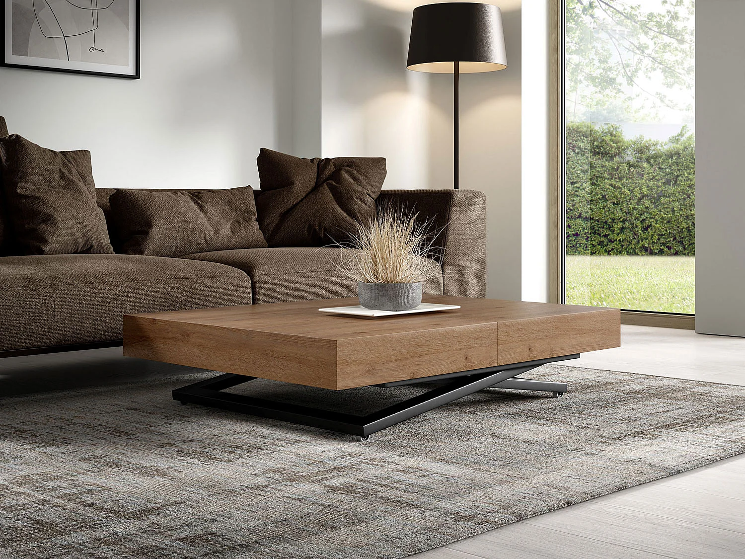 COUCH-/ESSTISCH Sanna X Davos Eiche trüffelbraun 120 - 200 / 80 / 27 - 80cm