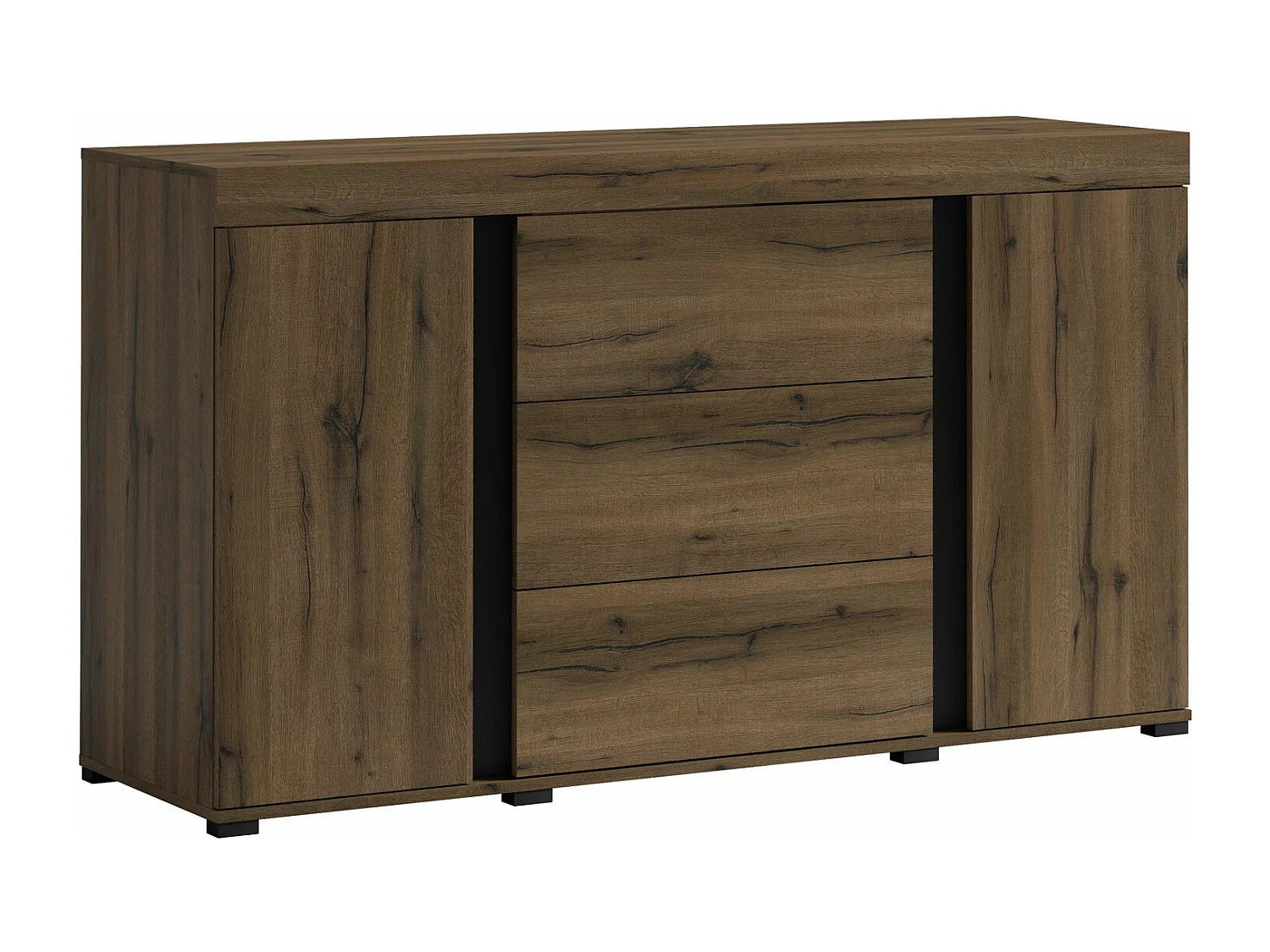 KOMMODE Avignon Edeleiche / Absetzungen schwarz, Rückwand weiß 160,2 / 50 / 91,2cm