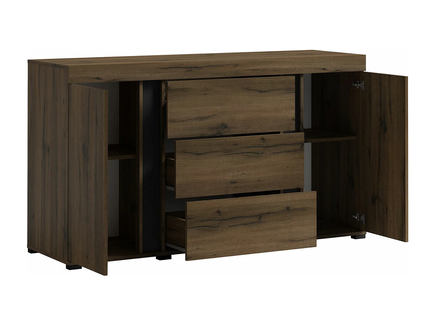 KOMMODE Avignon Edeleiche / Absetzungen schwarz, Rückwand weiß 160,2 / 50 / 91,2cm