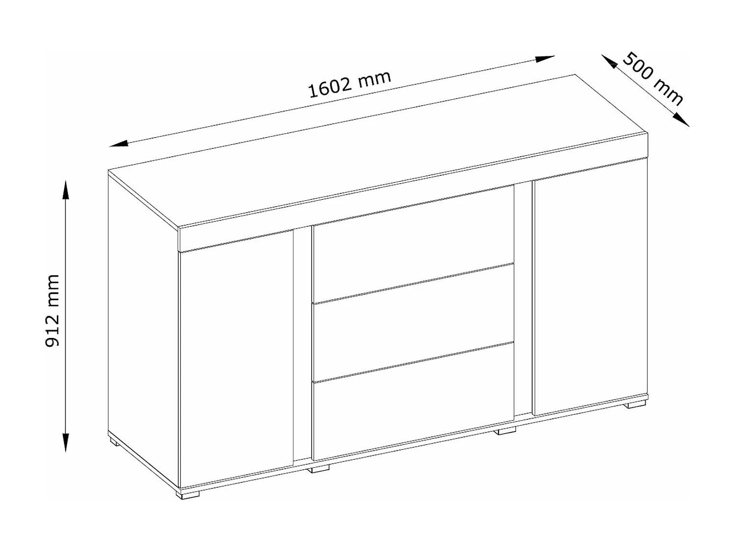 KOMMODE Avignon Edeleiche / Absetzungen schwarz, Rückwand weiß 160,2 / 50 / 91,2cm