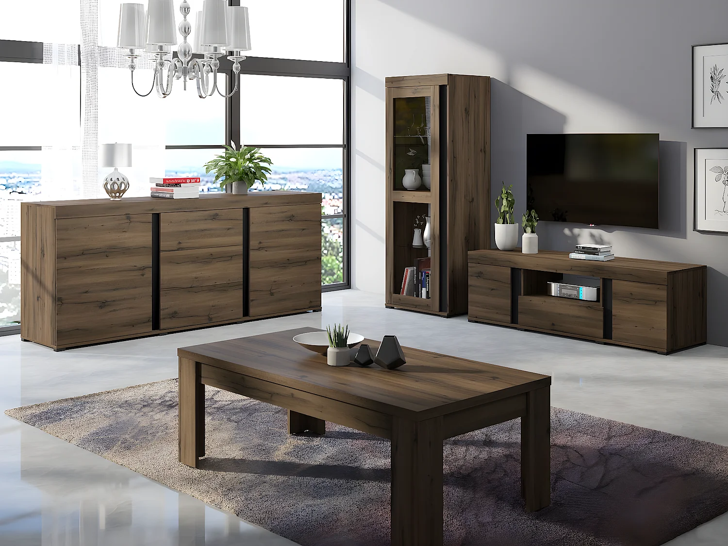 KOMMODE Avignon Edeleiche / Absetzungen schwarz, Rückwand weiß 160,2 / 50 / 91,2cm