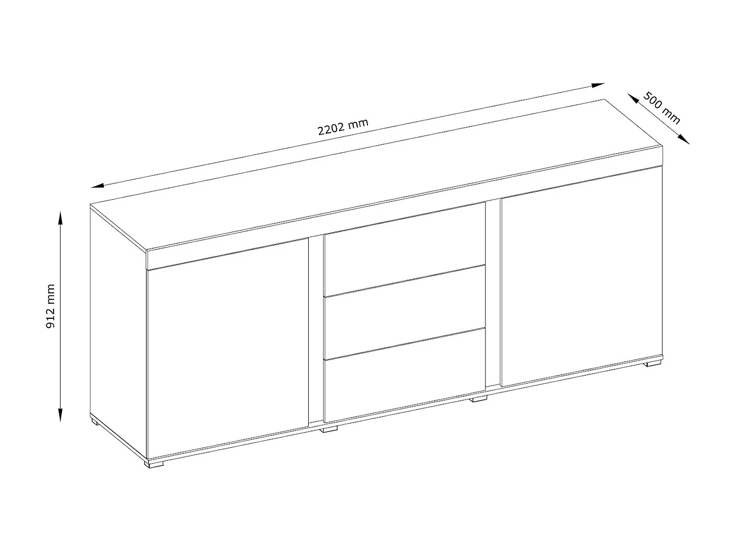 KOMMODE Avignon Edeleiche / Absetzungen schwarz, Rückwand weiß 220,2 / 50 / 91,2cm