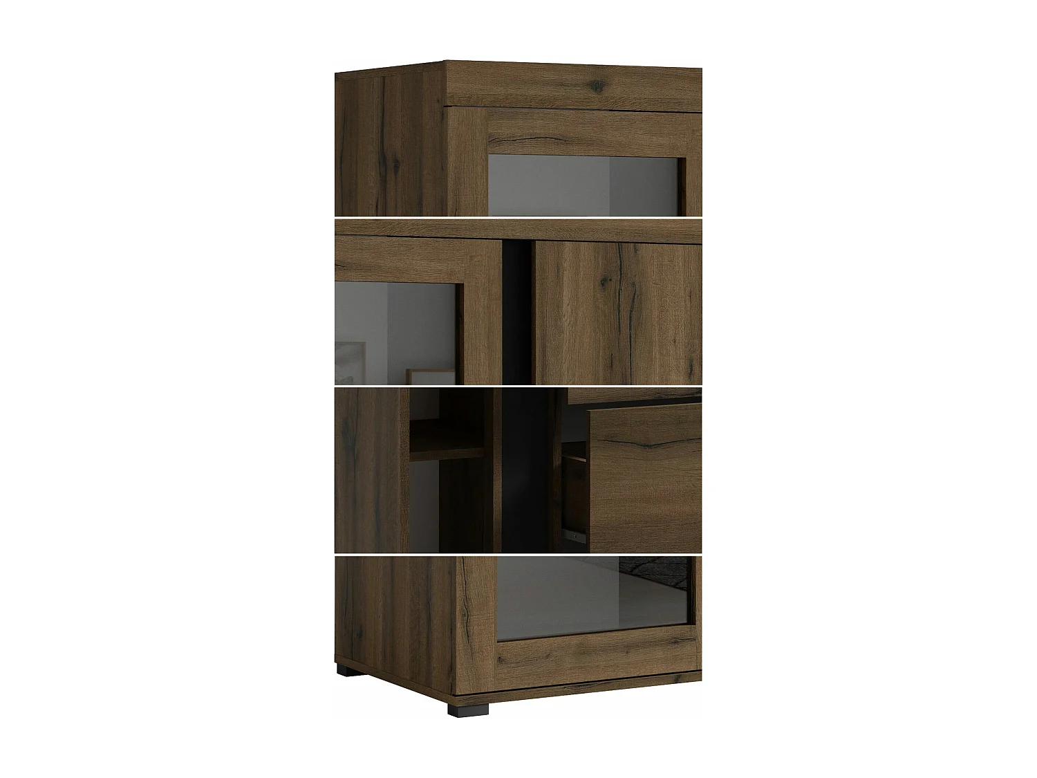 KOMMODE Avignon Edeleiche / Absetzungen schwarz, Rückwand weiß 220,2 / 50 / 91,2cm