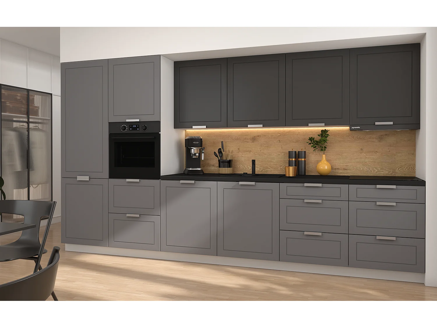 KÜCHENLEERBLOCK Kvantum weiß / dust grey & graphit matt 360 / 59 / 207cm 10-teilig