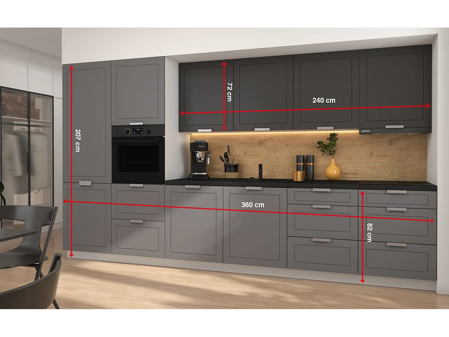 KÜCHENLEERBLOCK Kvantum weiß / dust grey & graphit matt 360 / 59 / 207cm 10-teilig