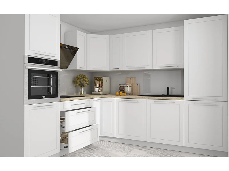 WINKELKÜCHE Kvantum weiß matt 270 / 230 / 207cm 11-teilig