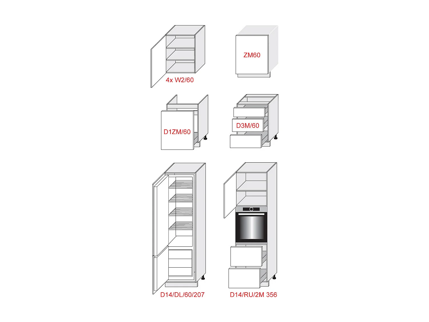 KÜCHENLEERBLOCK Kvantum weiß / dust grey & graphit matt, Arbeitsplatte schwarz 360 / 60 / 207cm 10-teilig