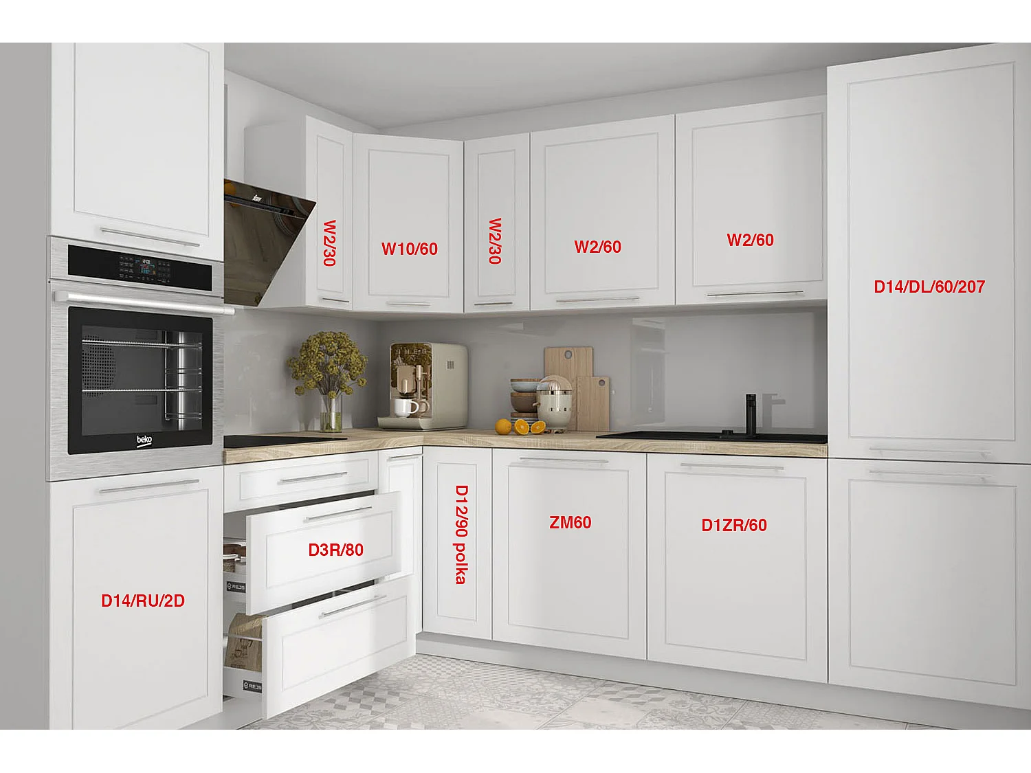 WINKELKÜCHE Kvantum weiß matt 270 / 230 / 207cm 11-teilig