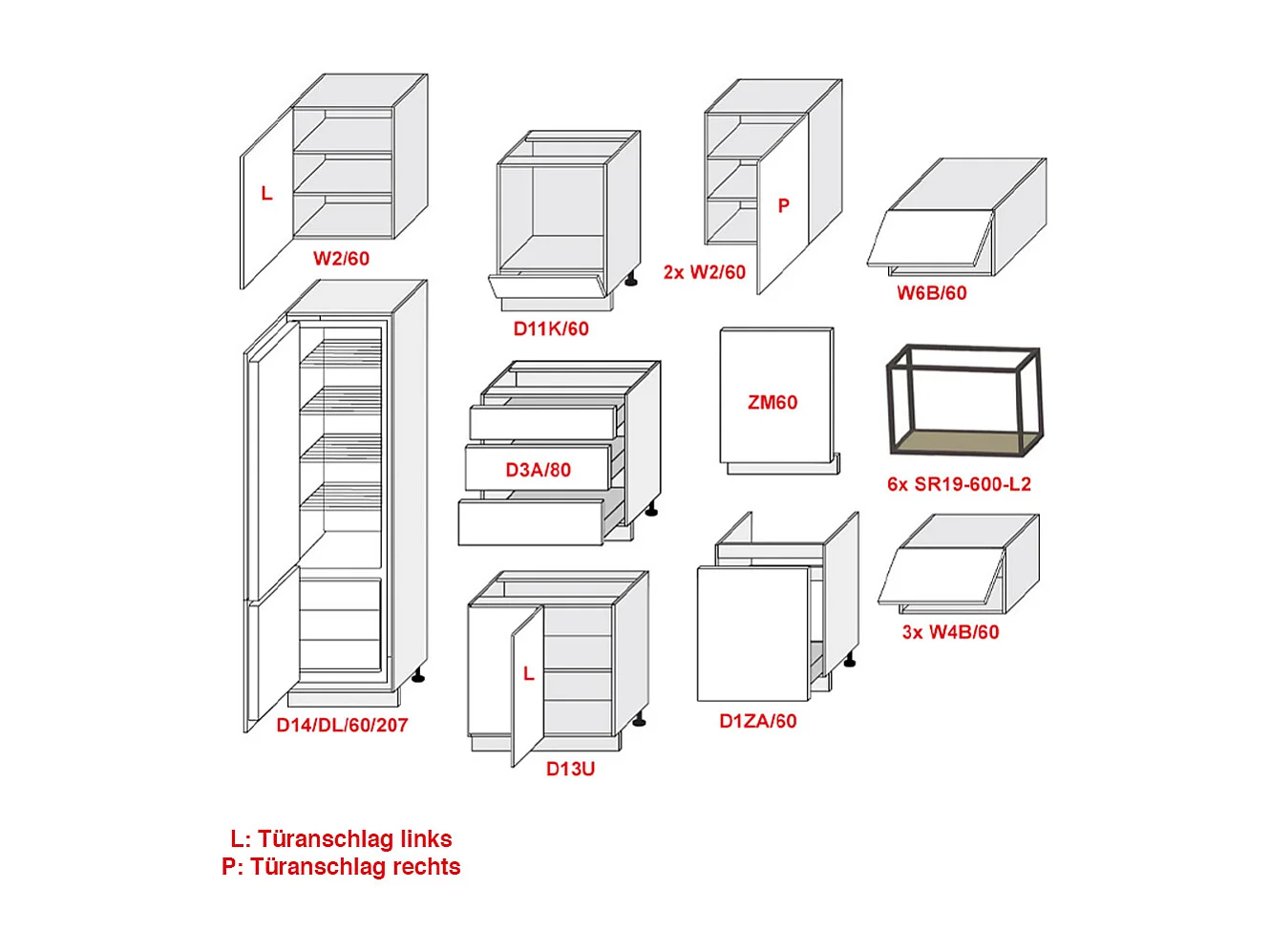 WINKELKÜCHE Florence lava matt / RAL 9005 tiefschwarz Hochglanz (K7); eiche artisan; schwarz matt 19-teilig