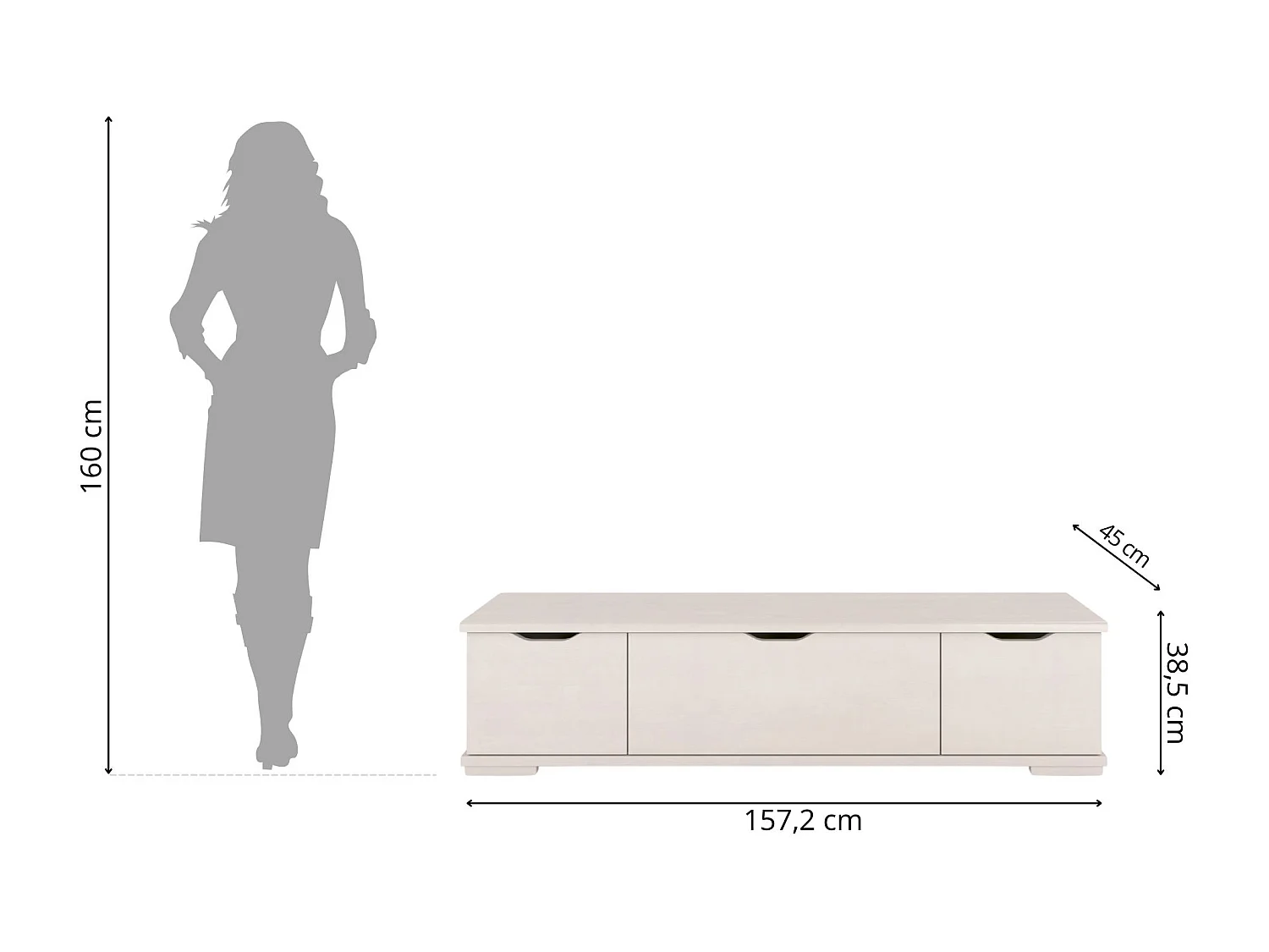 Meuble tv en bois hêtre VISBY ARHUS avec tiroirs / blanc