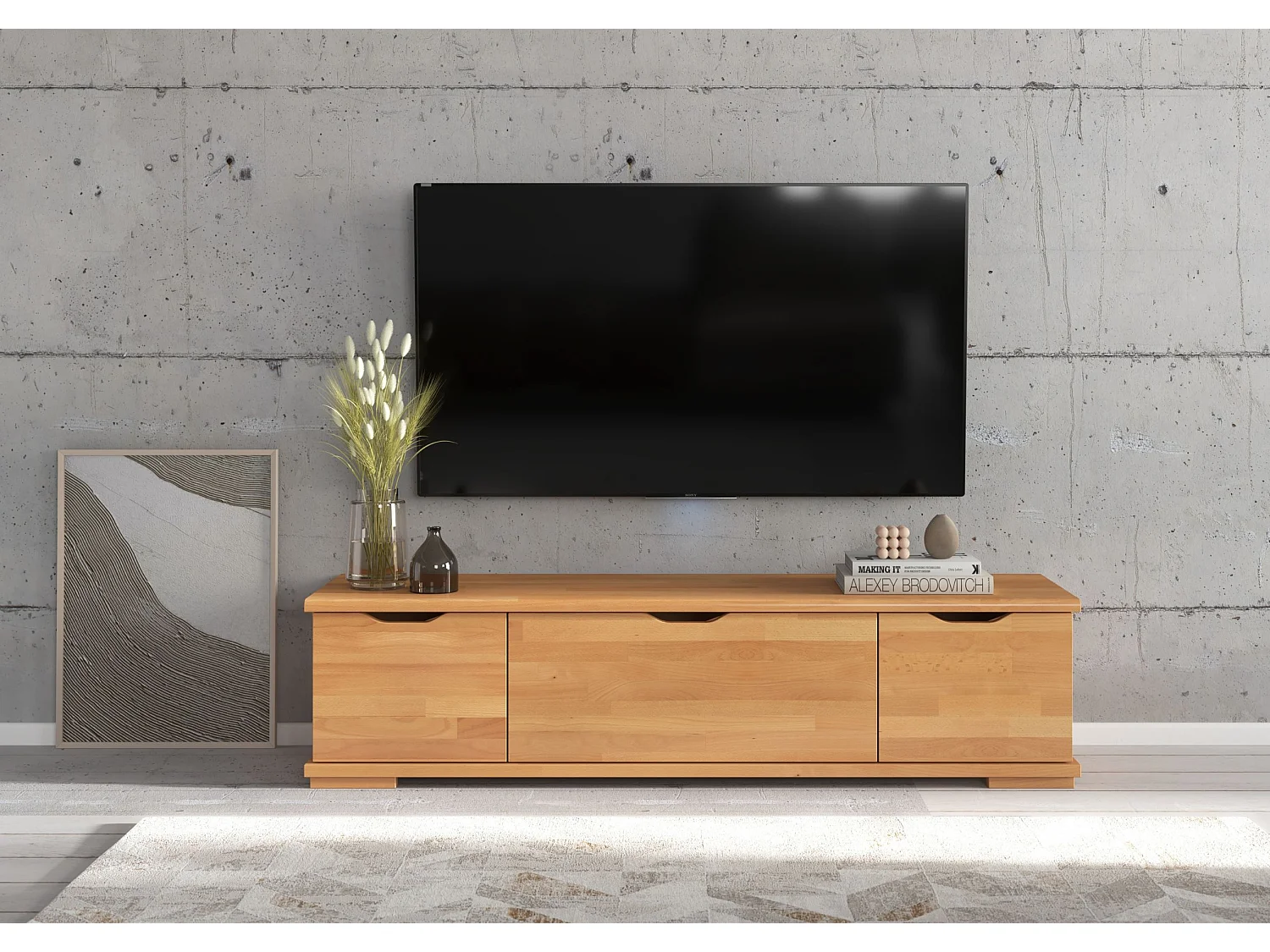 Meuble tv en bois hêtre VISBY ARHUS avec tiroirs / naturelle