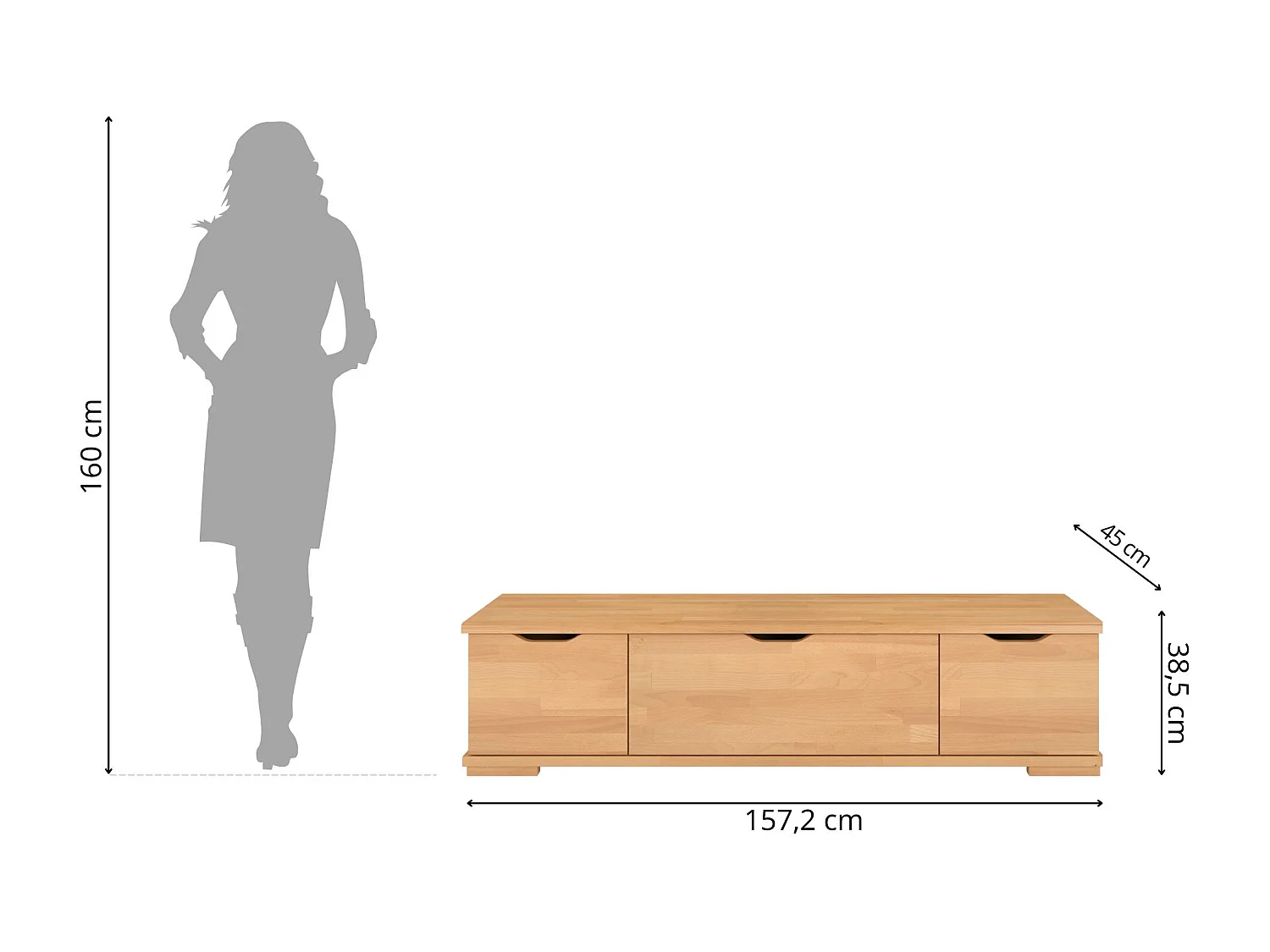 Massivholz-tv-schrank Arhus, buche - lackiert, naturfarben