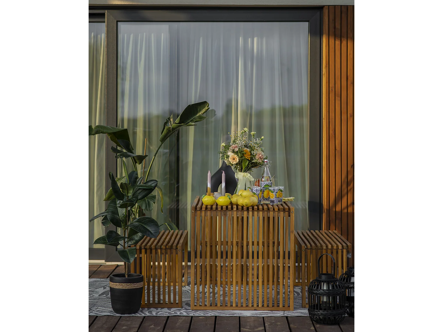 Table de salle à manger de jardin BELLANO 70 cm 120 cm Acacia Marron