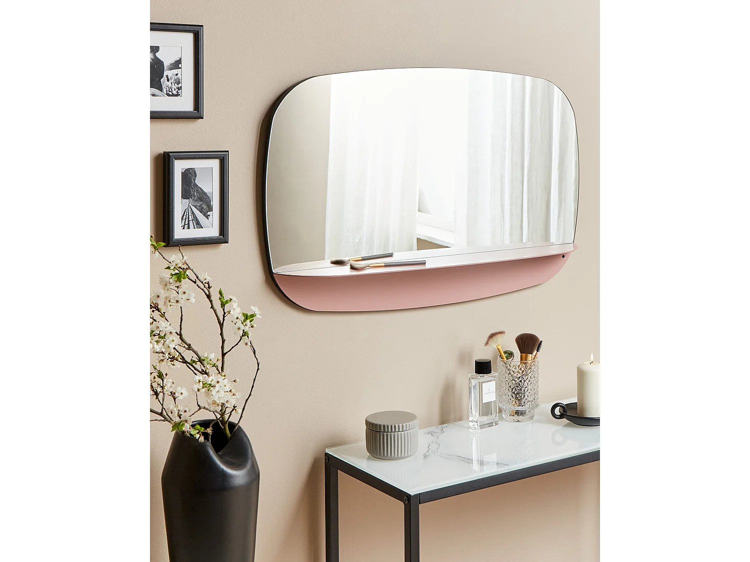 Espelho de parede com prateleira DOSNON 80 cm 50 cm Metal Rosa