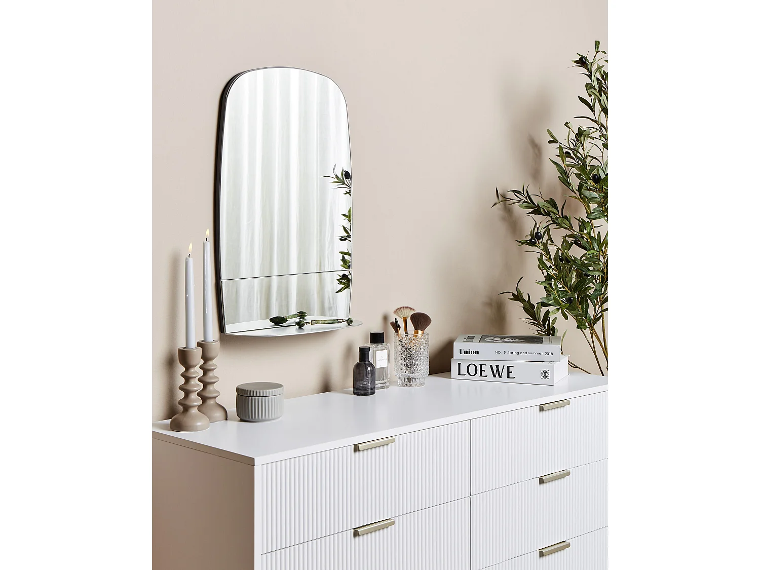 Miroir mural avec étagère BRANNAY 40 cm 60 cm Argenté