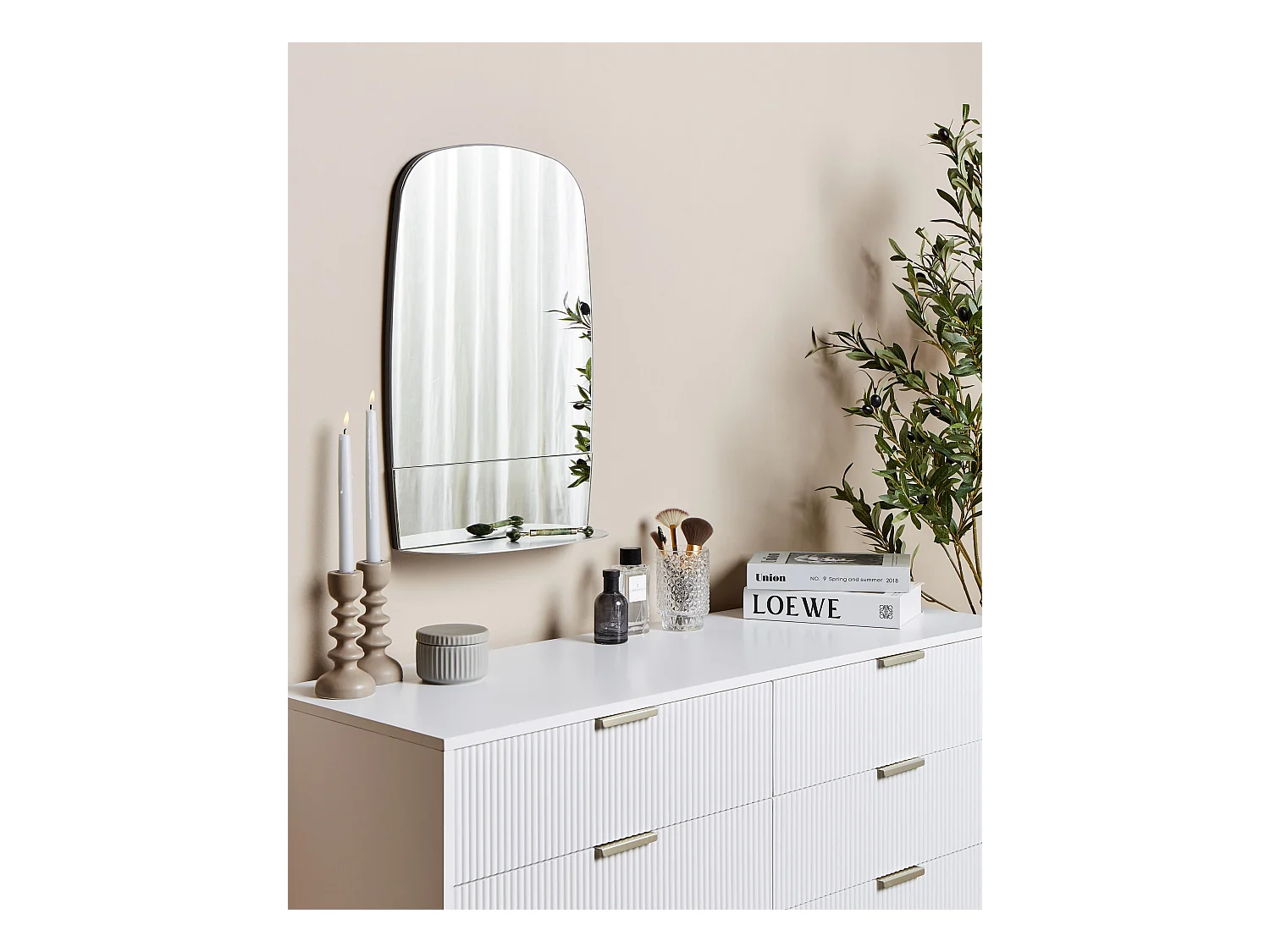 Wandspiegel met plank BRANNAY 40 cm 60 cm Metaal Zilver