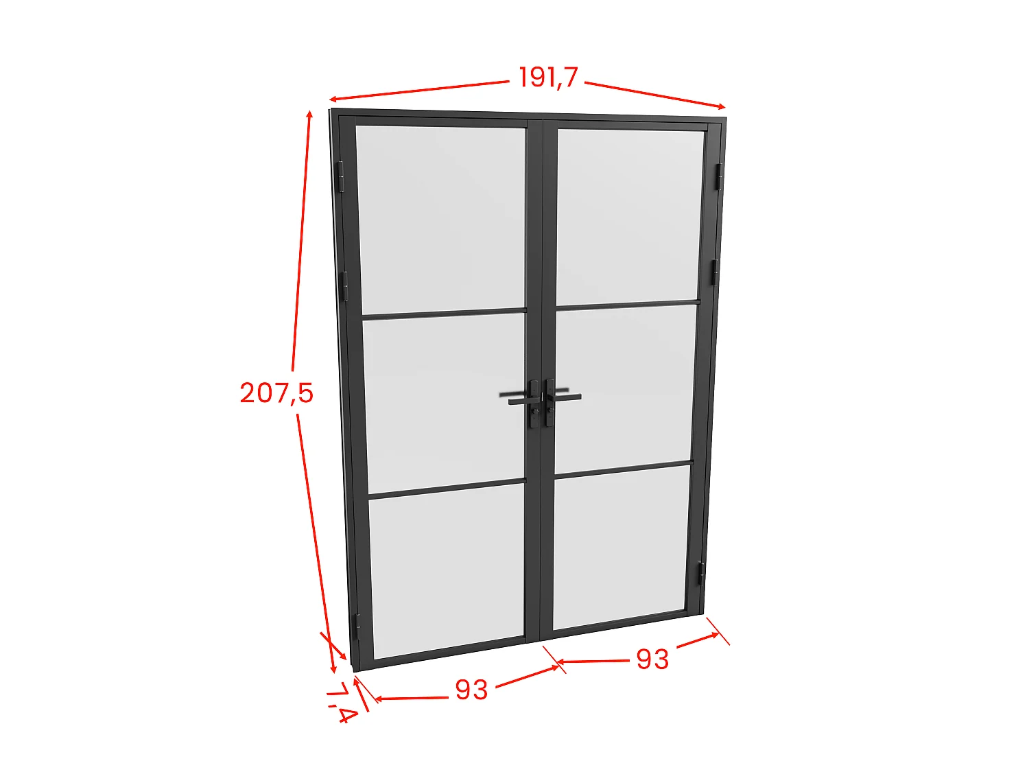 Bloc porte réversible à deux battants en aluminium et verre dépoli - 2 x H204 x L93 cm - Noir - MASERU