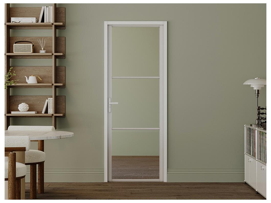 Drzwi kompletne dwustronne z aluminium i szkła hartowanego - wys. 204 x szer. 73 cm - Biały - MASERU