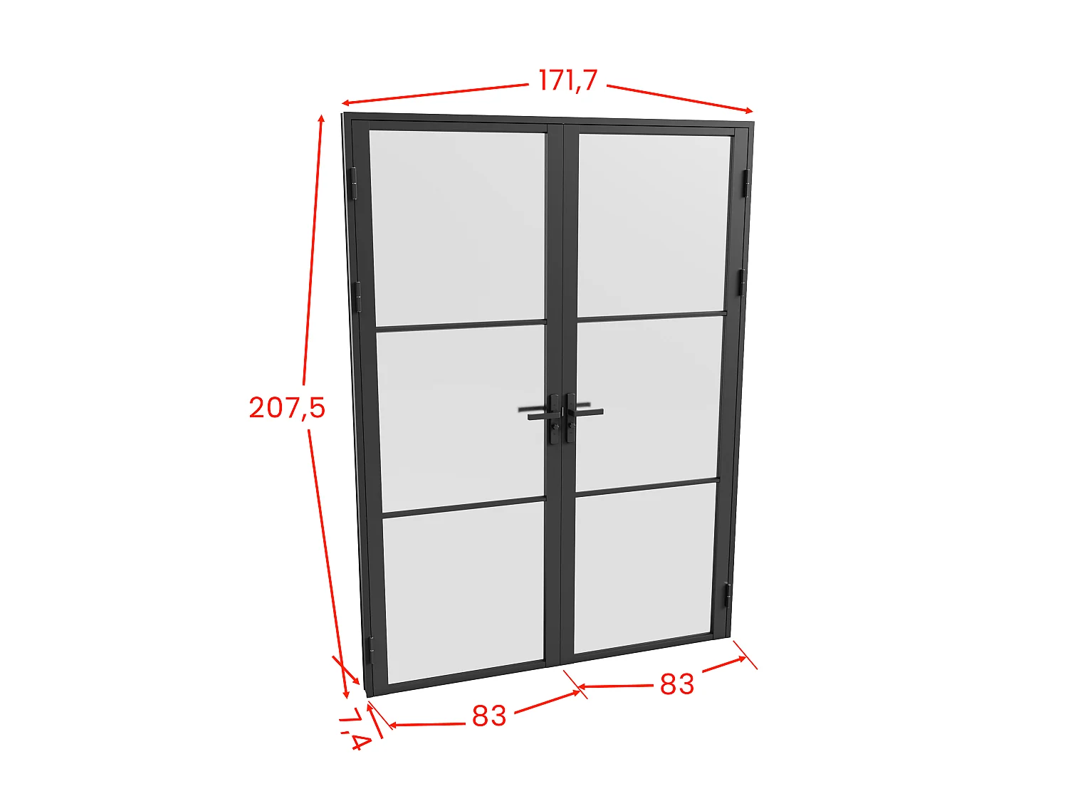 Bloc porte réversible à deux battants en aluminium et verre dépoli - 2 x H204 x L83 cm - Noir - MASERU