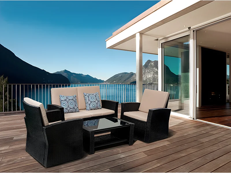 Set di mobili da giardino "Ilana" - 4 pezzi - Vimini - Nero