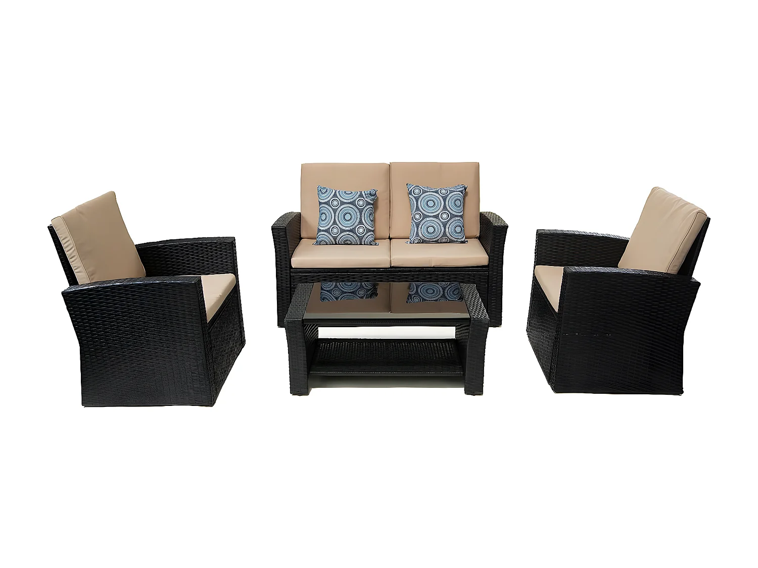 Set di mobili da giardino "Ilana" - 4 pezzi - Vimini - Nero