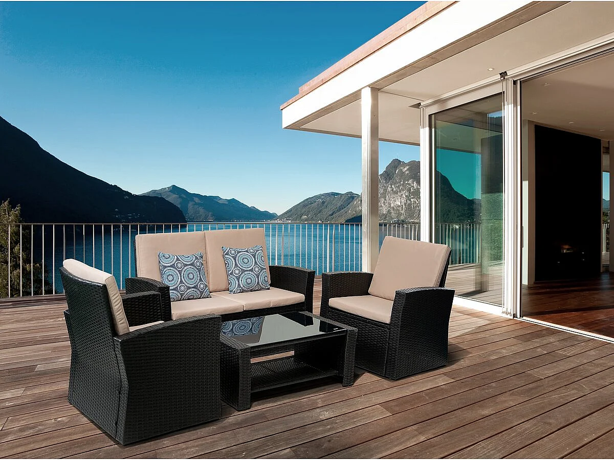 Set di mobili da giardino "Ilana" - 4 pezzi - Vimini - Nero