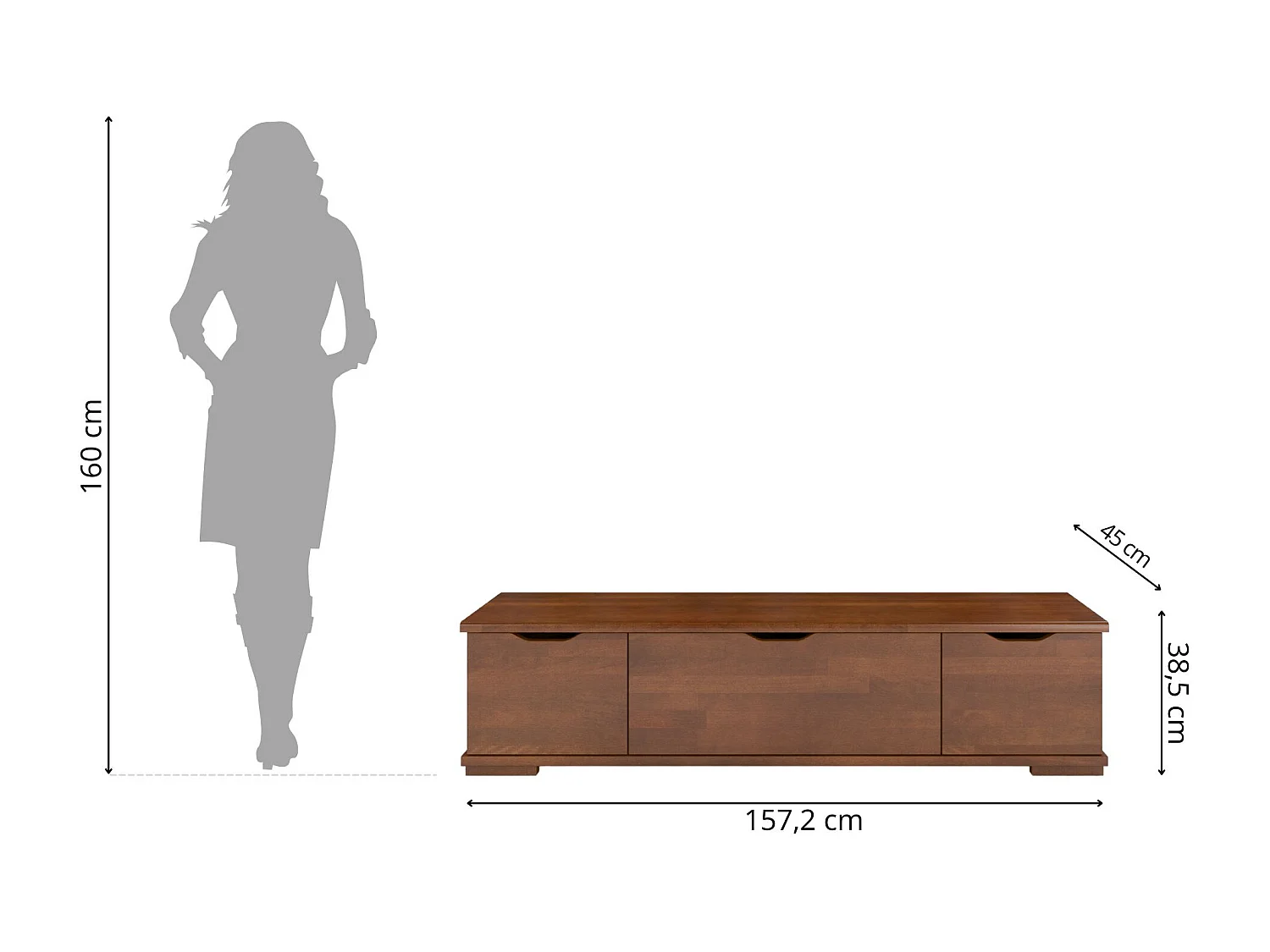 Meuble tv en bois hêtre VISBY ARHUS avec tiroirs / noyer