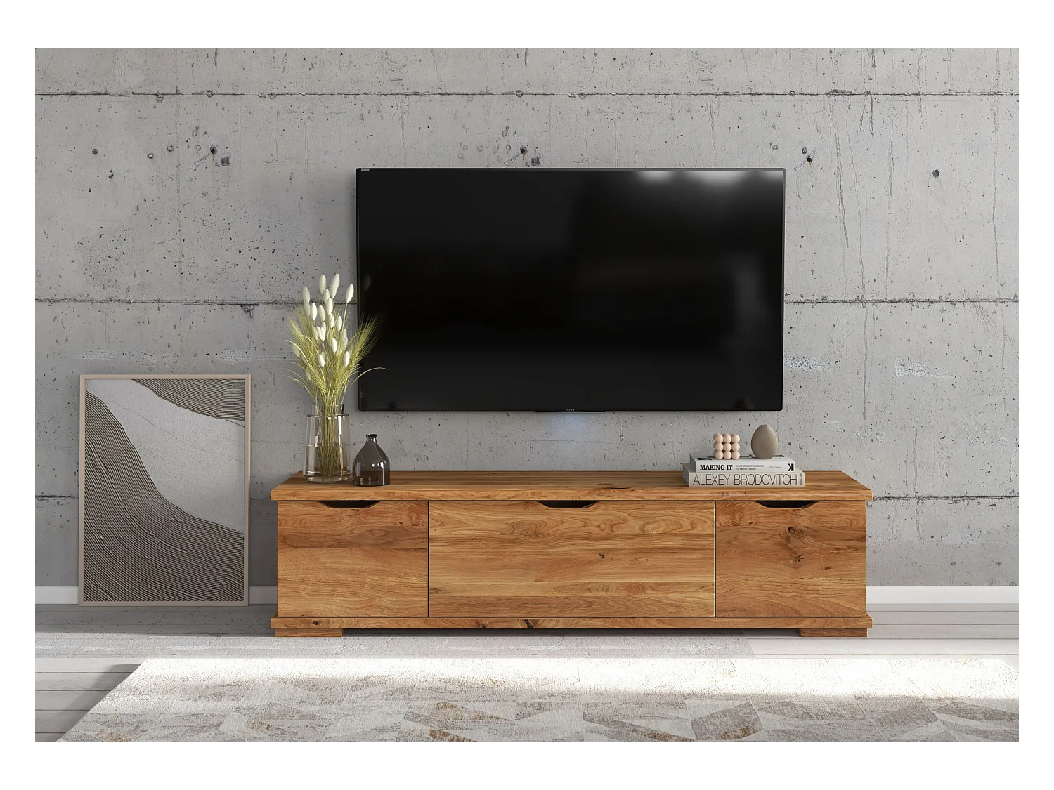 Meuble TV en bois chêne VISBY ARHUS avec tiroirs / vernis naturel