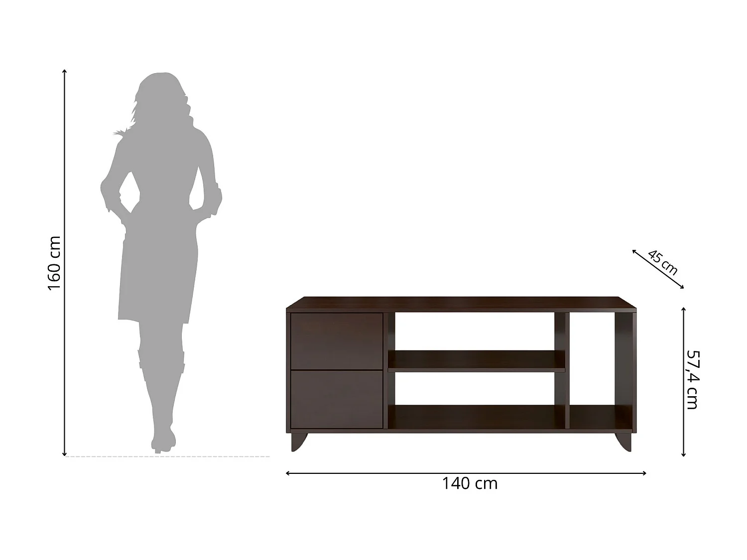 Meuble TV en bois de hêtre VISBY VIVECA sur pieds / palissandre