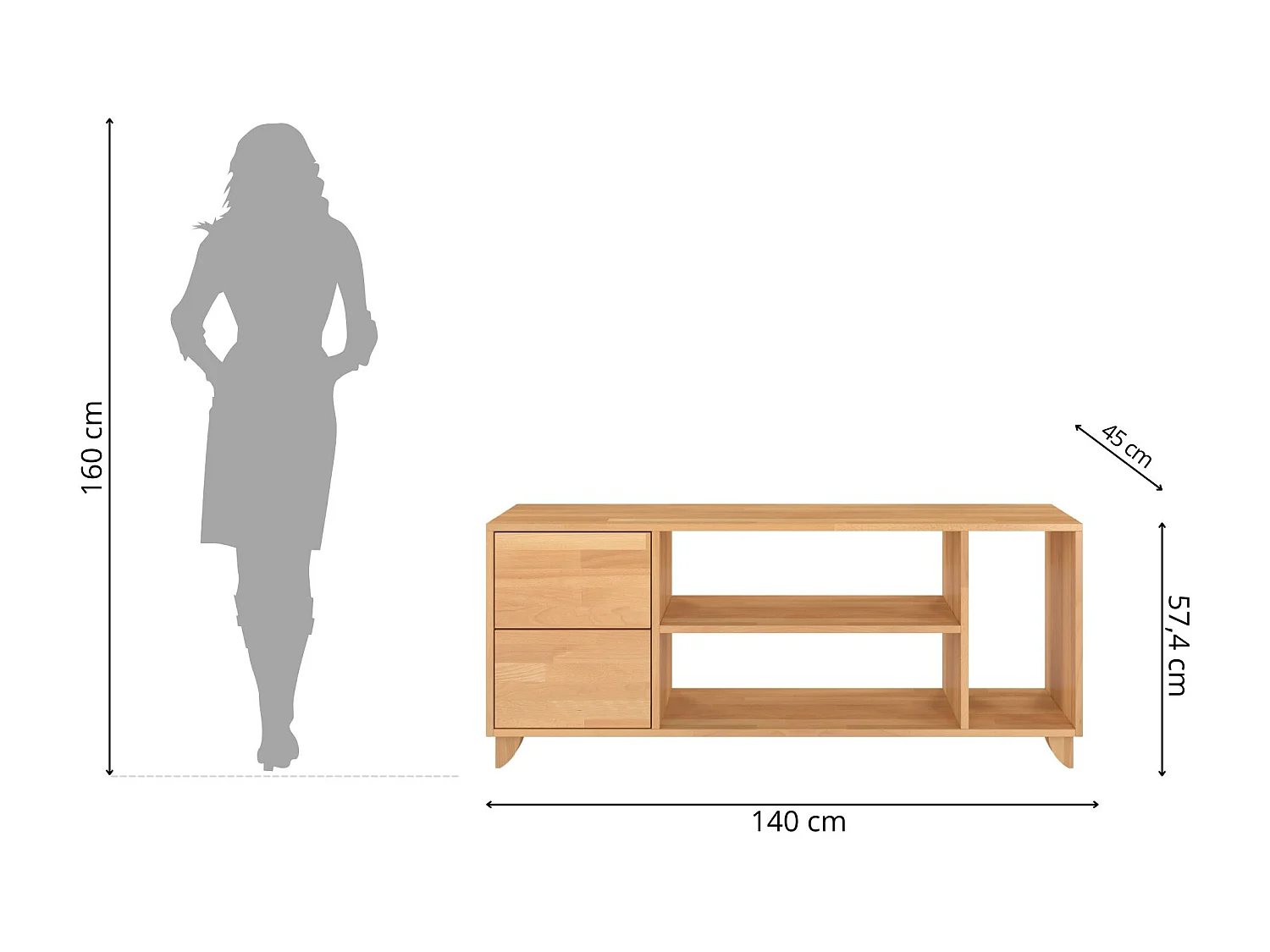 Massivholz-tv-schrank Viveca, buche - lackiert, naturfarben