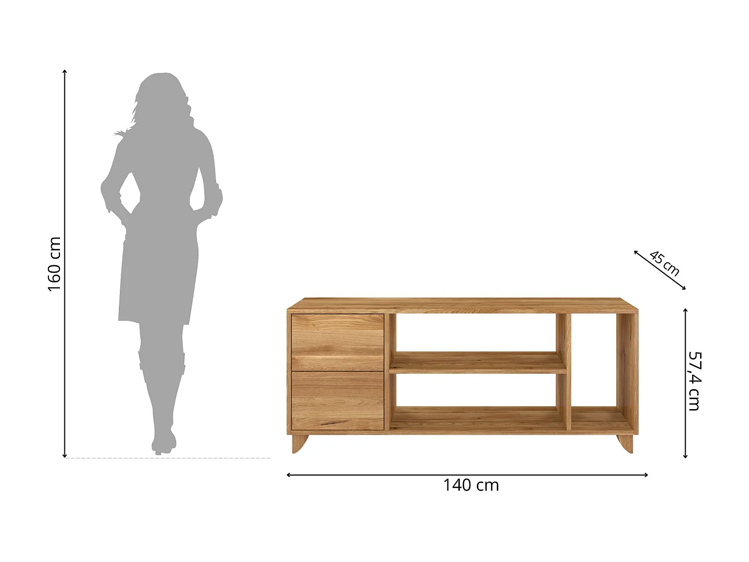 Meuble TV en bois de chêne VISBY VIVECA sur pieds / Vernis naturel