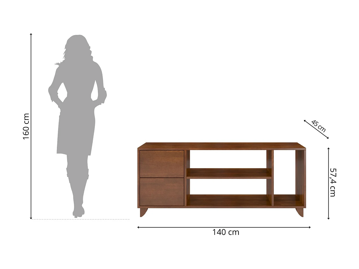 Meuble TV en bois de hêtre VISBY VIVECA sur pieds / noyer