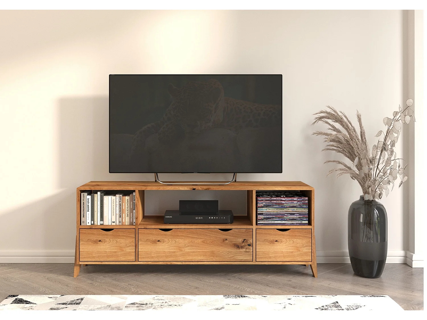 Massivholz-tv-schrank Gdynia, eiche - lackiert, naturfarben