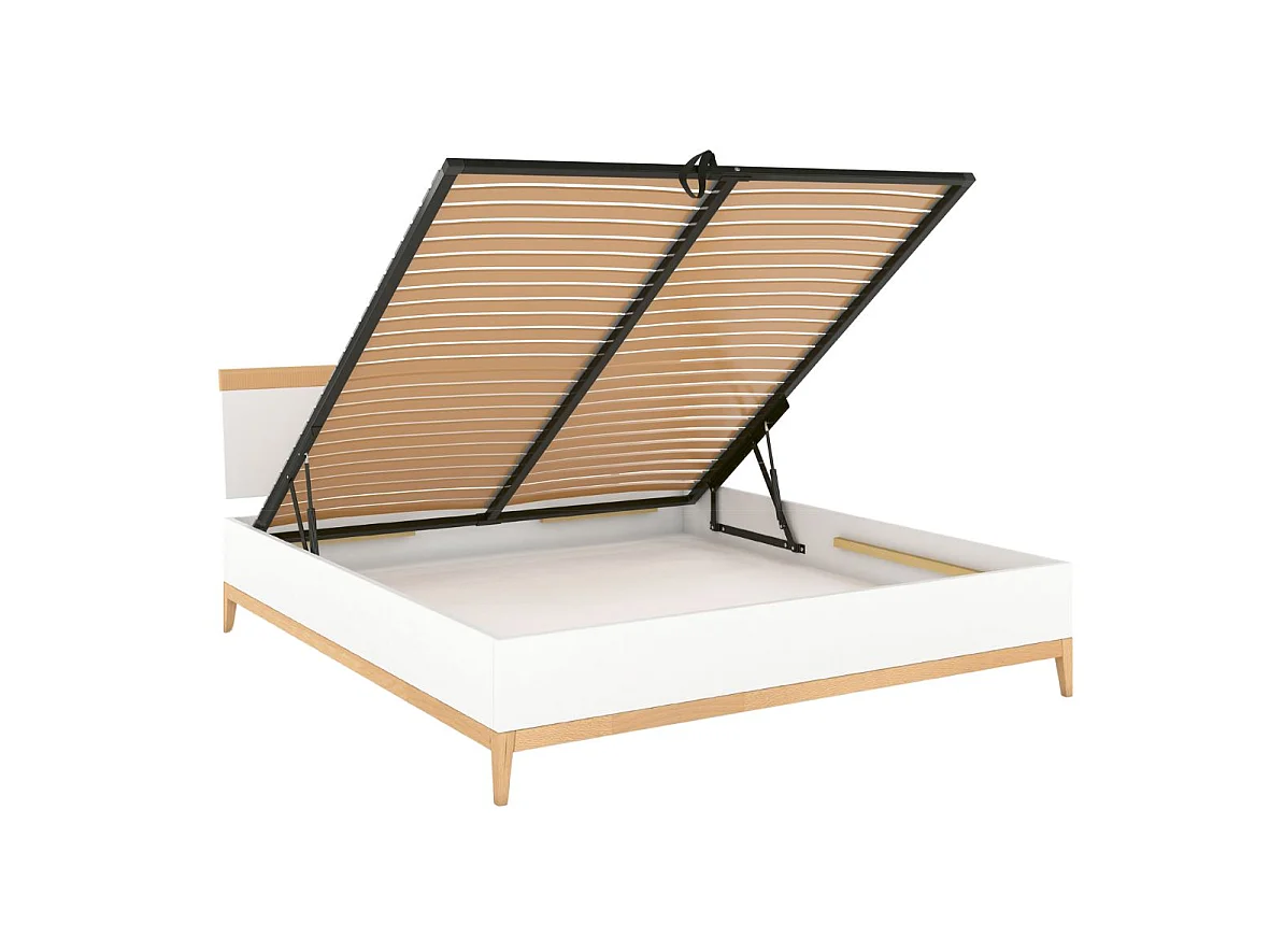 Holzbett Livia bc mit lattenrost und bettkasten, weiß/naturfarben, 200x200