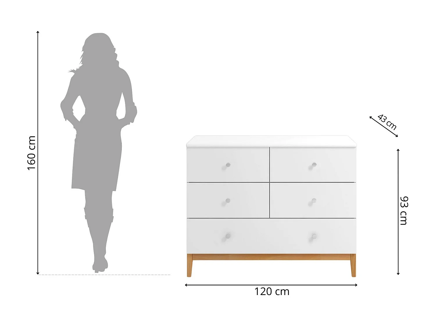 Komoda LIVIA 120 5S biała/buk