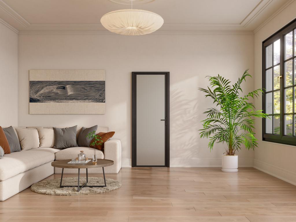 Bloc porte réversible en aluminium et verre trempé dépoli - H204 x L83 cm - Noir - LOXTON