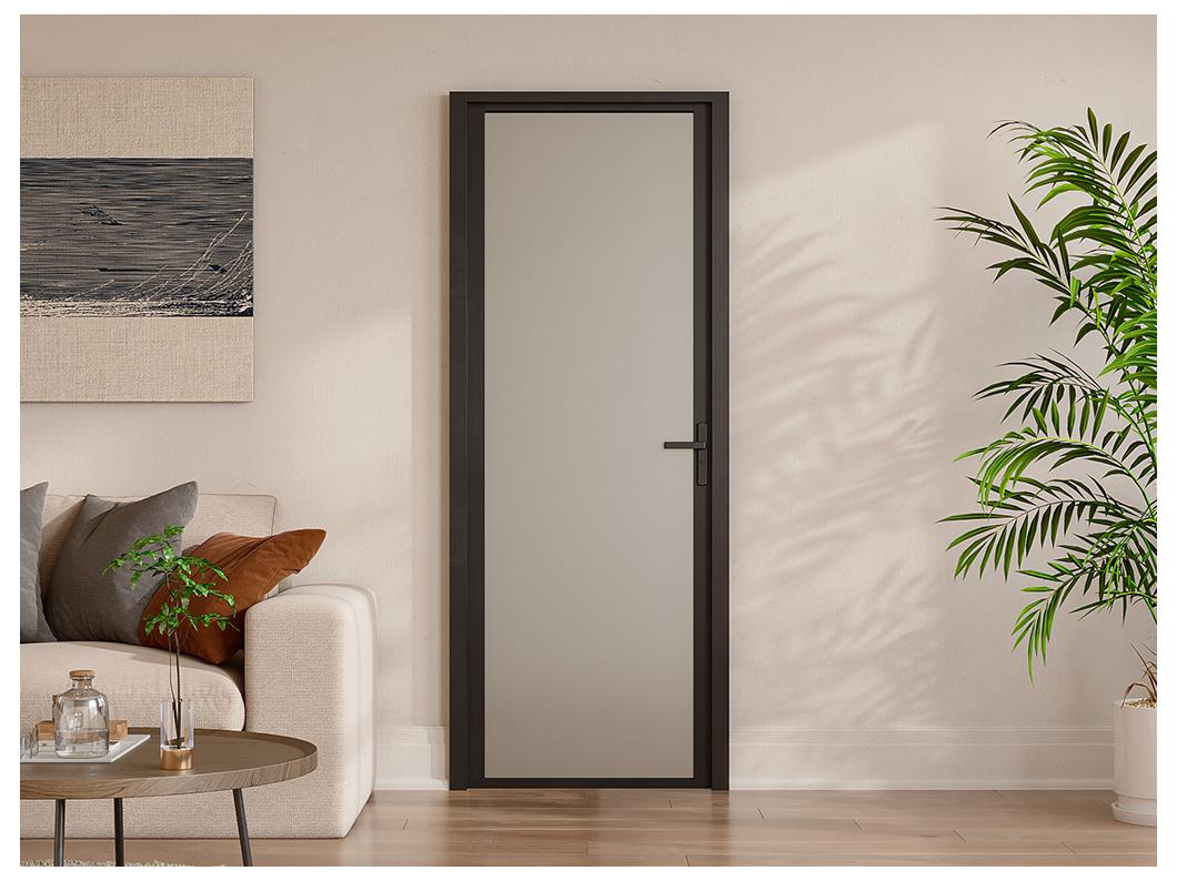 Drzwi kompletne dwustronne z aluminium i matowego szkła hartowanego - wys. 204 x szer. 93 cm - Czarny - LOXTON