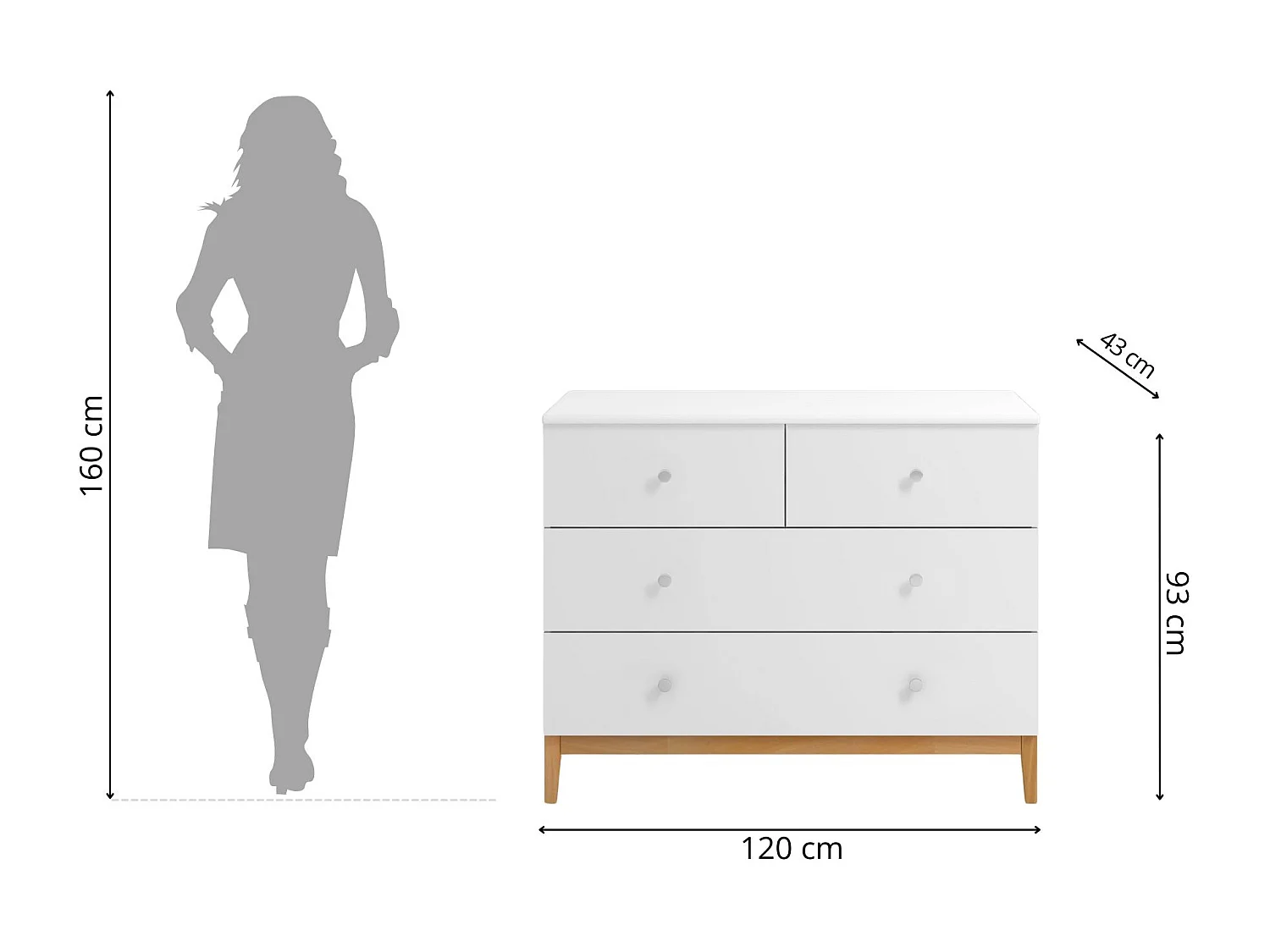 Chevet en bois avec tiroirs Visby Livia 2+2