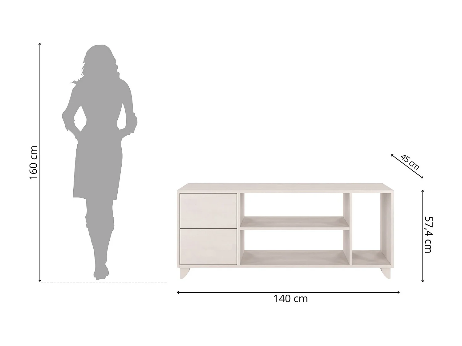 Meuble TV en bois de hêtre VISBY VIVECA sur pieds / Blanc