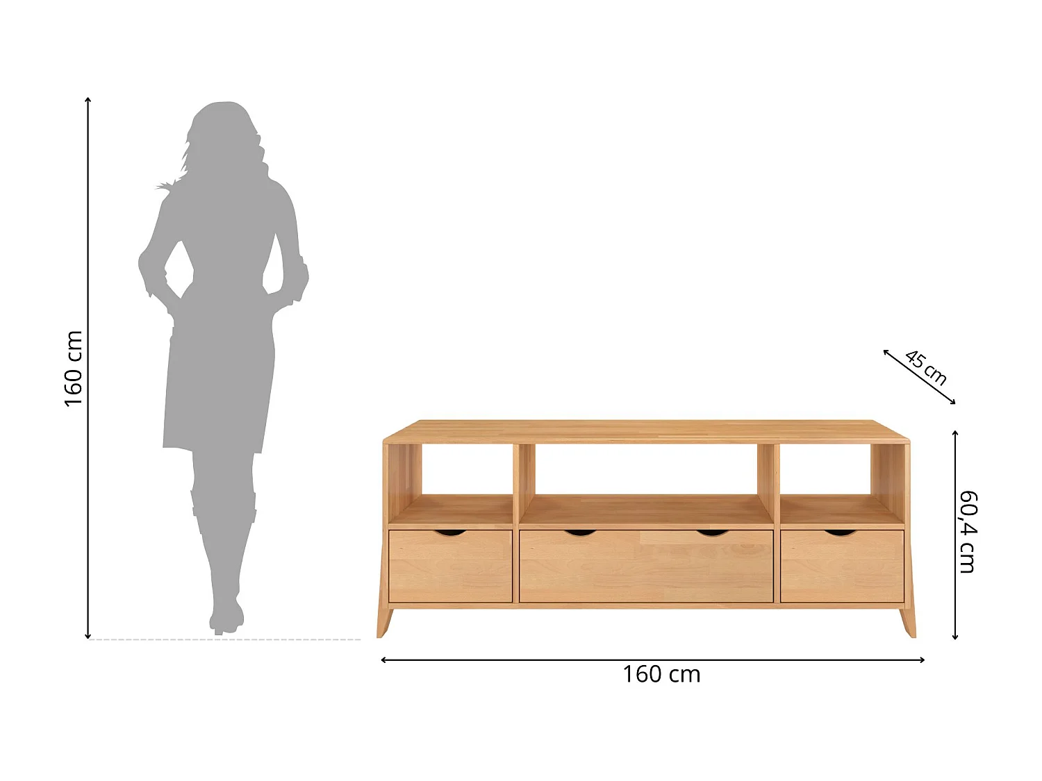 Meuble tv en bois de hêtre VISBY GDYNIA sur pieds / naturelle
