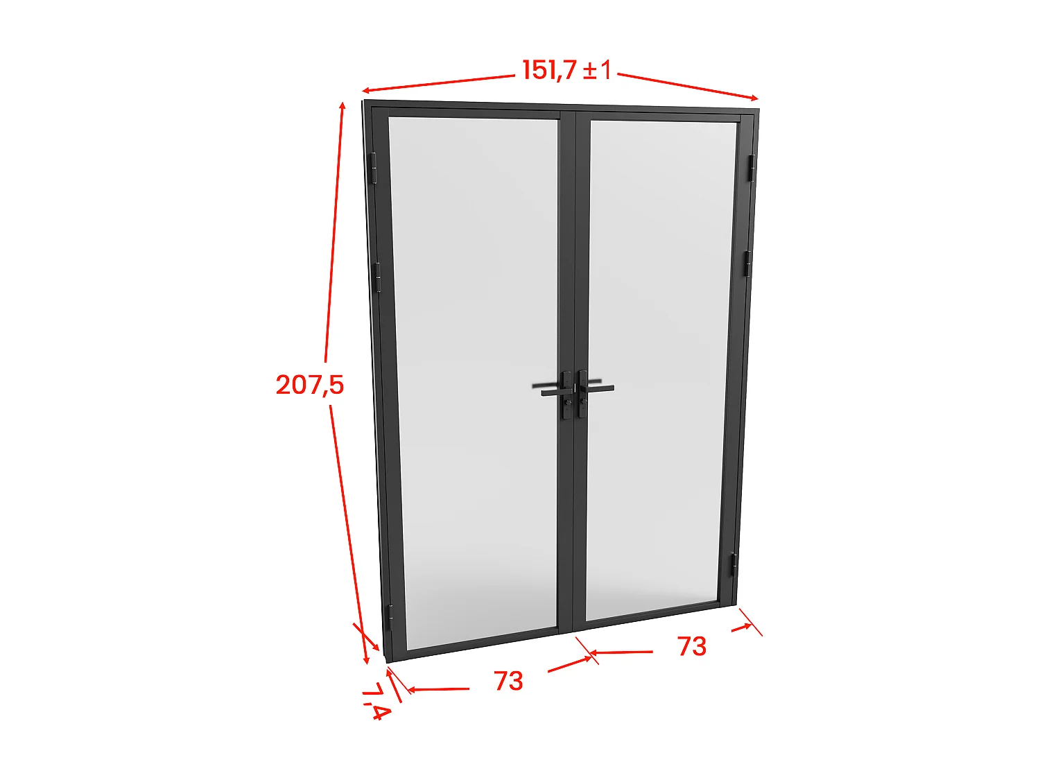 Bloc porte réversible à deux battants en aluminium et verre trempé dépoli - 2 x H204 x L73 cm - Noir - LOXTON