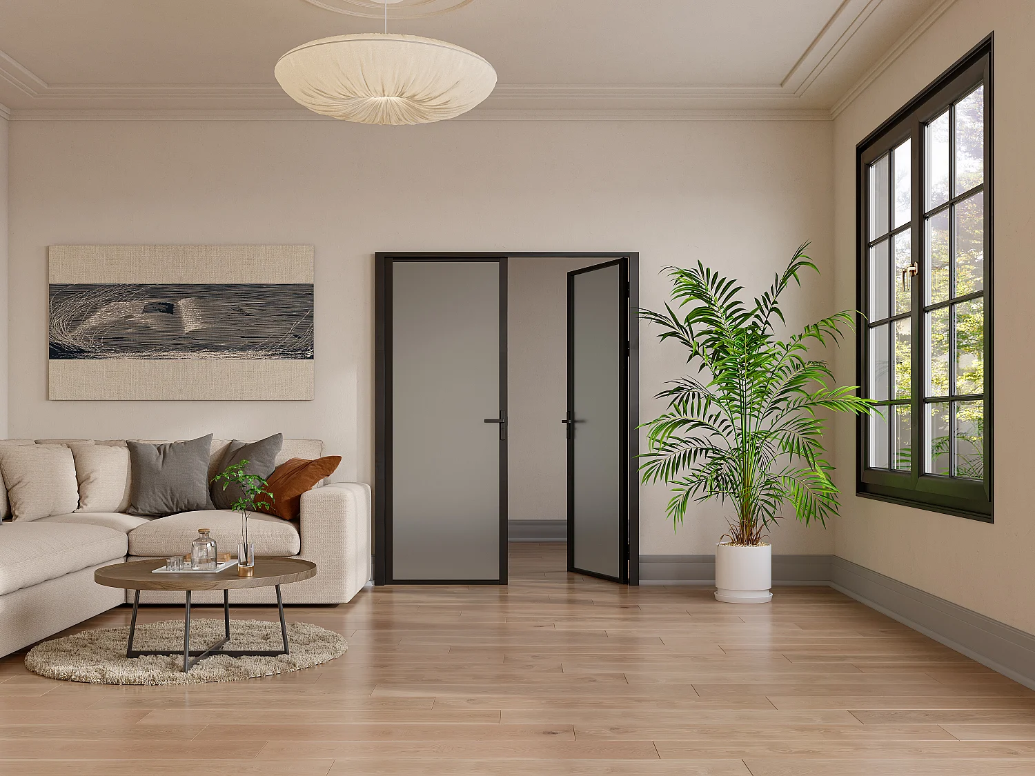 Puerta reversible de dos hojas de aluminio y vidrio templado esmerilado - 2 x Alt. 204 x L73 cm - Negro - LOXTON