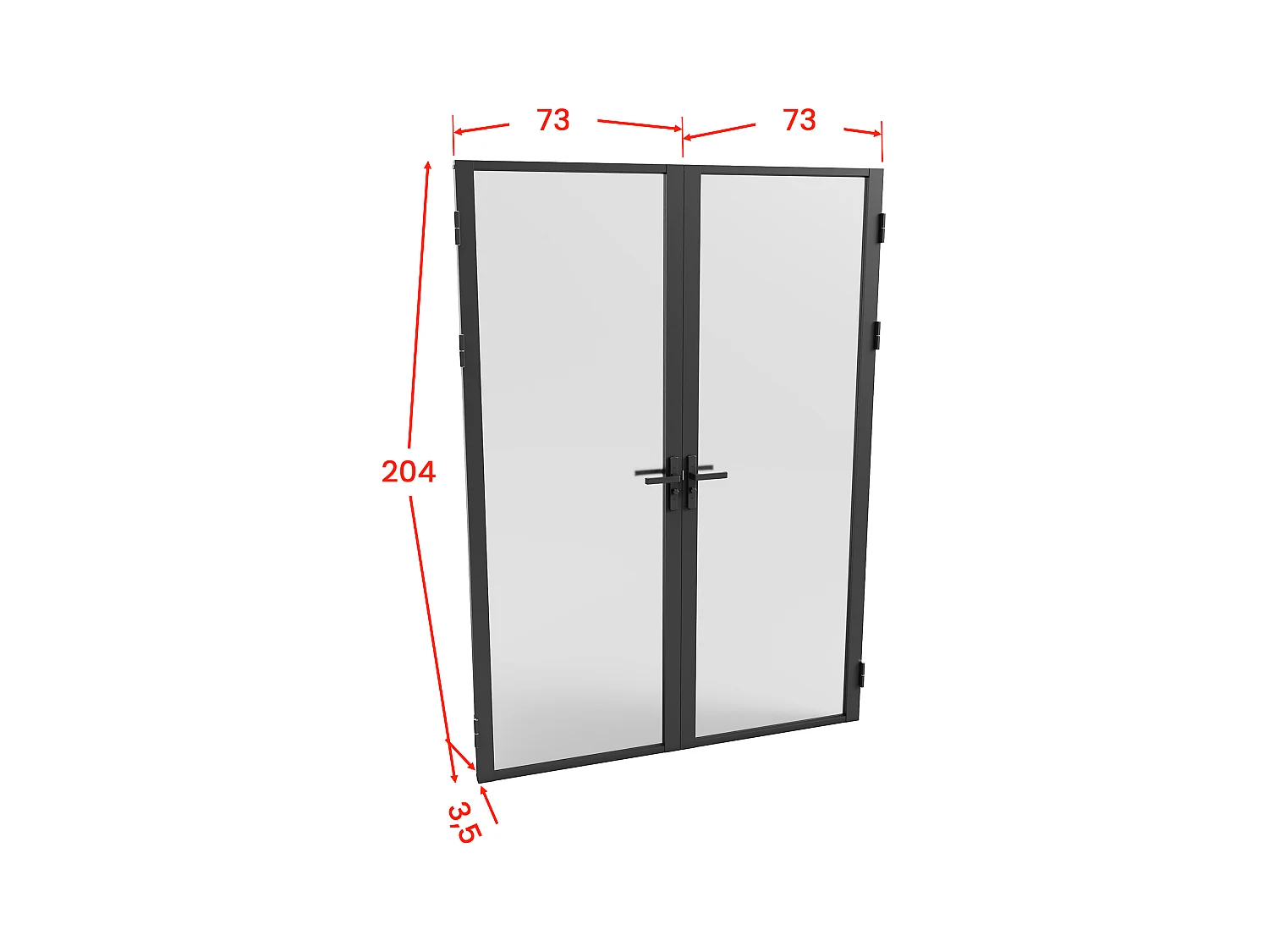 Bloc porte réversible à deux battants en aluminium et verre trempé dépoli - 2 x H204 x L73 cm - Noir - LOXTON