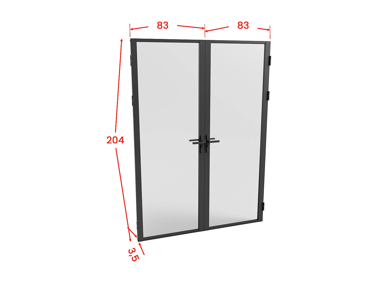 Bloc porte réversible à deux battants en aluminium et verre trempé dépoli - 2 x H204 x L83 cm - Noir - LOXTON